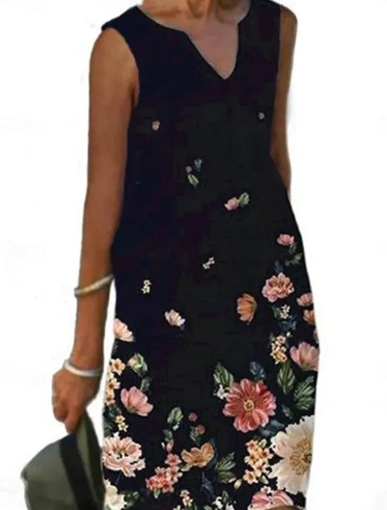 Sale Women's Shift Dress Tank Dress Print Dress Active Fashion Streetwear Outdoor Vacation Street Loose Fit Sleeveless V Neck Black White Pink Blue Summer Spring Women Floral Dresses