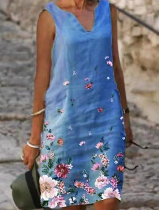 Sale Women's Shift Dress Tank Dress Print Dress Active Fashion Streetwear Outdoor Vacation Street Loose Fit Sleeveless V Neck Black White Pink Blue Summer Spring Women Floral Dresses