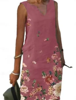 Sale Women's Shift Dress Tank Dress Print Dress Active Fashion Streetwear Outdoor Vacation Street Loose Fit Sleeveless V Neck Black White Pink Blue Summer Spring Women Floral Dresses