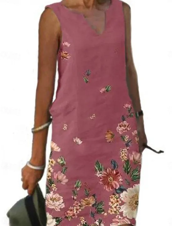 Sale Women's Shift Dress Tank Dress Print Dress Active Fashion Streetwear Outdoor Vacation Street Loose Fit Sleeveless V Neck Black White Pink Blue Summer Spring Women Floral Dresses
