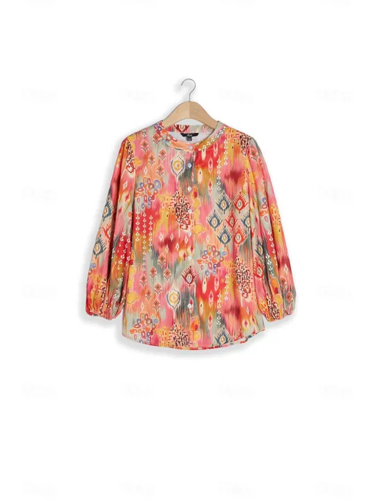Discount Women's Shirt Basic Buttons Print Long Sleeve Regular Tops Casual Pink Blue Green Spring Fall Women Spring Tops
