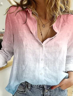 Outlet Women's Shirt Blouse Casual Buttons Print Long Sleeve Regular Tops Shirt Collar Vacation Daily Pink Blue Green Spring & Summer Women Blouses & Shirts