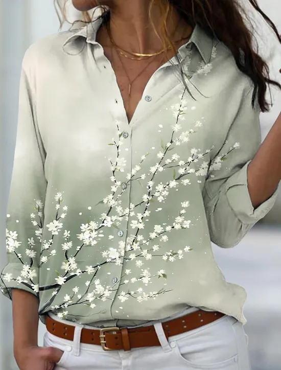 Women's Shirt Blouse Casual Floral Buttons Print Long Sleeve Regular Tops Shirt Collar Vacation Daily Pink Blue Green Spring & Fall Women Spring Tops