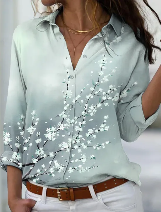 Women's Shirt Blouse Casual Floral Buttons Print Long Sleeve Regular Tops Shirt Collar Vacation Daily Pink Blue Green Spring & Fall Women Spring Tops