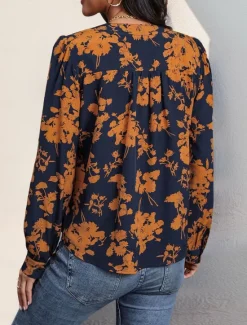 Outlet Women's Shirt Blouse Casual Floral Print Long Sleeve Regular Tops V Neck Vacation Daily Spring & Summer Women Spring Tops