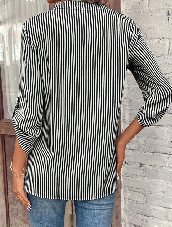 Clearance Women's Shirt Blouse Casual Striped Pocket Print Long Sleeve Regular Tops V Neck Daily Black Yellow Red Royal Blue Spring & Summer Women Blouses & Shirts