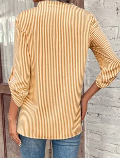 Clearance Women's Shirt Blouse Casual Striped Pocket Print Long Sleeve Regular Tops V Neck Daily Black Yellow Red Royal Blue Spring & Summer Women Blouses & Shirts