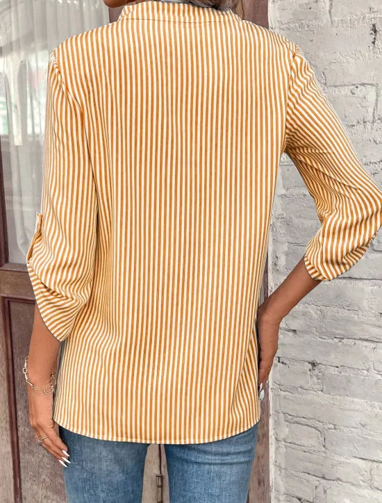 Clearance Women's Shirt Blouse Casual Striped Pocket Print Long Sleeve Regular Tops V Neck Daily Black Yellow Red Royal Blue Spring & Summer Women Blouses & Shirts