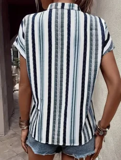 Clearance Women's Shirt Blouse Casual Striped Print Short Sleeve Regular Tops V Neck Vacation Daily Red Blue Khaki Summer Women Blouses & Shirts