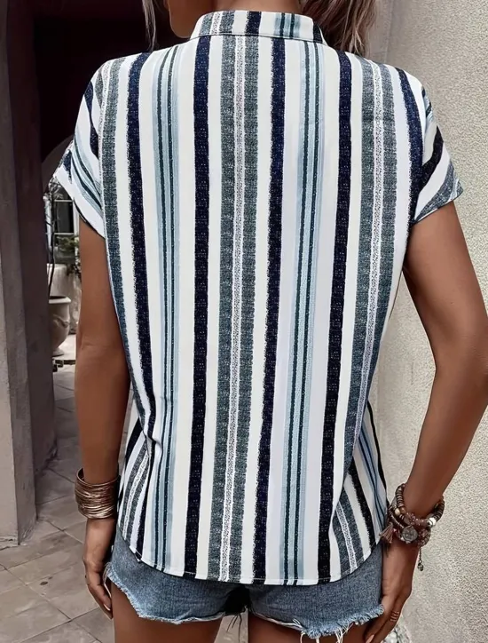 Clearance Women's Shirt Blouse Casual Striped Print Short Sleeve Regular Tops V Neck Vacation Daily Red Blue Khaki Summer Women Blouses & Shirts