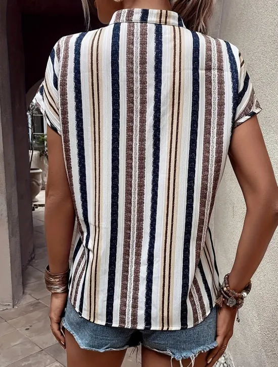 Clearance Women's Shirt Blouse Casual Striped Print Short Sleeve Regular Tops V Neck Vacation Daily Red Blue Khaki Summer Women Blouses & Shirts