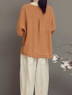 Clearance Women's Shirt Blouse Cotton Linen Shirts Geometric Basic Casual 3/4 Length Sleeve Crew Neck Regular Tops Daily Patchwork White Brown Green Summer Spring Women Shirts