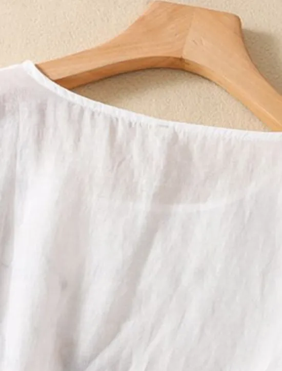 Online Women's Shirt Blouse Cotton Linen Shirts Solid Color Basic Casual Long Sleeve Crew Neck Regular Tops Daily Embroidered White Pink Fuchsia Green Summer Spring Women Shirts