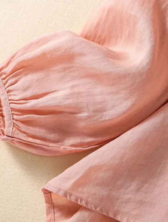 Online Women's Shirt Blouse Cotton Linen Shirts Solid Color Basic Casual Long Sleeve Crew Neck Regular Tops Daily Embroidered White Pink Fuchsia Green Summer Spring Women Shirts