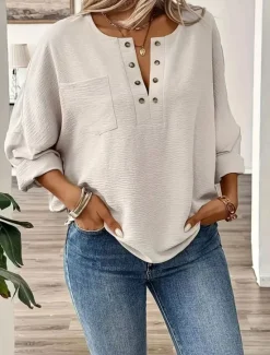 Sale Women's Shirt Blouse Cotton Linen Shirts Solid Color Elegant Stylish Casual Long Sleeve V Neck Regular Tops Daily Holiday Going out Buttons Summer Spring Fall Women Shirts