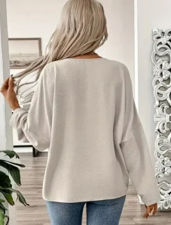 Sale Women's Shirt Blouse Cotton Linen Shirts Solid Color Elegant Stylish Casual Long Sleeve V Neck Regular Tops Daily Holiday Going out Buttons Summer Spring Fall Women Shirts