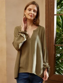 New Women's Shirt Blouse Cotton Linen Shirts Solid Basic Long Sleeve V Neck Long Tops Casual Daily Black White Pink Army Green Blue Summer Spring Women Shirts