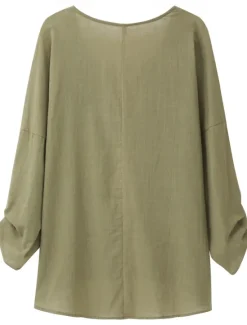 New Women's Shirt Blouse Cotton Linen Shirts Solid Basic Long Sleeve V Neck Long Tops Casual Daily Black White Pink Army Green Blue Summer Spring Women Shirts