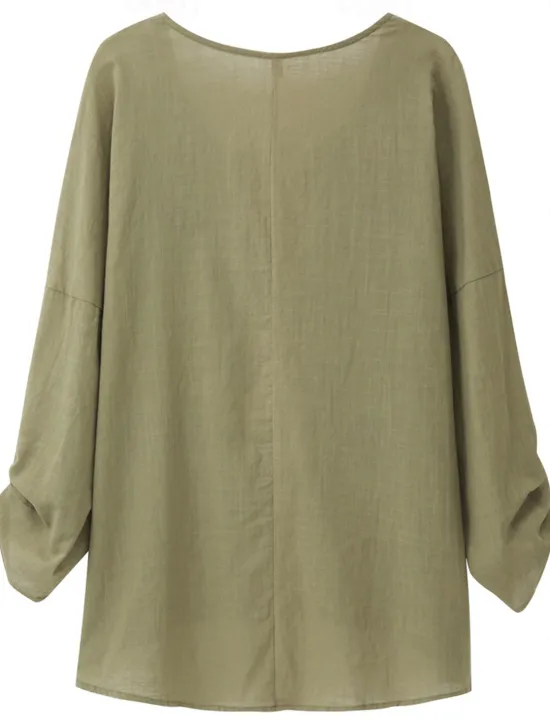 New Women's Shirt Blouse Cotton Linen Shirts Solid Basic Long Sleeve V Neck Long Tops Casual Daily Black White Pink Army Green Blue Summer Spring Women Shirts