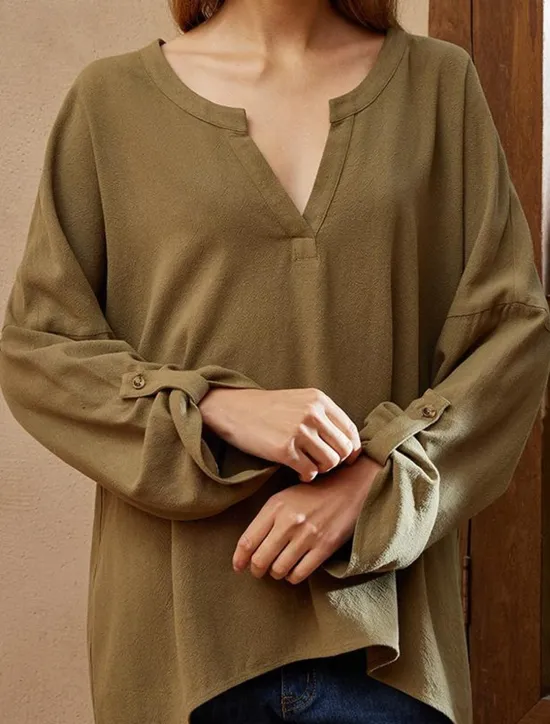 New Women's Shirt Blouse Cotton Linen Shirts Solid Basic Long Sleeve V Neck Long Tops Casual Daily Black White Pink Army Green Blue Summer Spring Women Shirts