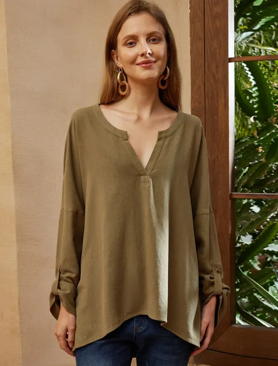 New Women's Shirt Blouse Cotton Linen Shirts Solid Basic Long Sleeve V Neck Long Tops Casual Daily Black White Pink Army Green Blue Summer Spring Women Shirts