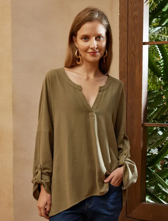 New Women's Shirt Blouse Cotton Linen Shirts Solid Basic Long Sleeve V Neck Long Tops Casual Daily Black White Pink Army Green Blue Summer Spring Women Shirts