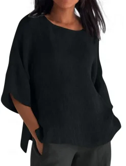 Online Women's Shirt Blouse Cotton Linen Shirts Solid Color Basic Casual 3/4 Length Sleeve Crew Neck Regular Tops Daily Grass Green Black White Light Green Pink Summer Women Shirts|Blouses & Shirts