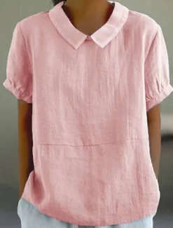 Hot Women's Shirt Blouse Cotton Linen Shirts Plain Basic Modern Shirt Collar Daily Buttons White Pink Navy Blue Light Blue Summer Women Shirts
