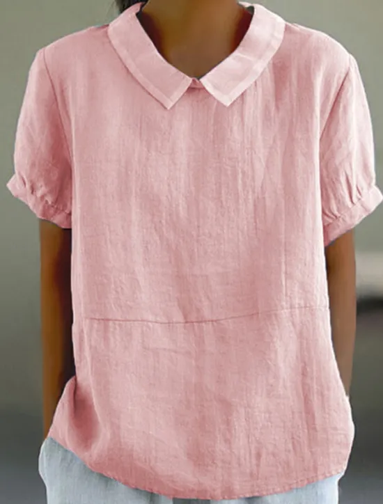 Hot Women's Shirt Blouse Cotton Linen Shirts Plain Basic Modern Shirt Collar Daily Buttons White Pink Navy Blue Light Blue Summer Women Shirts
