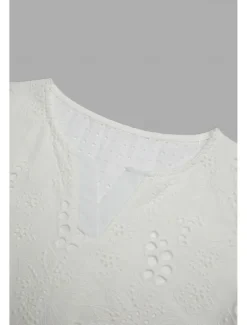 Online Women's Shirt Blouse Dressy Tops Solid Color Plain Stylish Basic Long Sleeve Notched Neck Regular Tops Daily Embroidered Eyelet Black Orange Summer Spring Fall Women Lace Tops