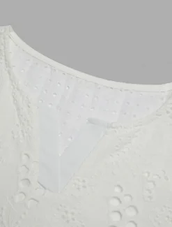 Online Women's Shirt Blouse Dressy Tops Solid Color Plain Stylish Basic Long Sleeve Notched Neck Regular Tops Daily Embroidered Eyelet Black Orange Summer Spring Fall Women Lace Tops