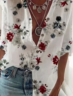 Sale Women's Shirt Blouse Floral Basic Casual Long Sleeve Shirt Collar Regular Tops Daily Buttons Print Fall Winter Women Spring Tops