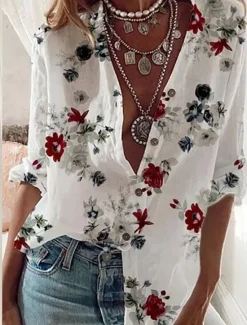 Sale Women's Shirt Blouse Floral Basic Casual Long Sleeve Shirt Collar Regular Tops Daily Buttons Print Fall Winter Women Spring Tops