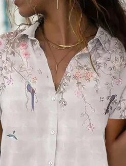 New Women's Shirt Blouse Floral Stylish Casual Short Sleeve Shirt Collar Regular Tops Daily Buttons Print Light Green Pink Blue Summer Spring Women Spring Tops|Blouses & Shirts