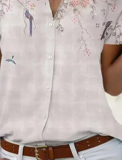 New Women's Shirt Blouse Floral Stylish Casual Short Sleeve Shirt Collar Regular Tops Daily Buttons Print Light Green Pink Blue Summer Spring Women Spring Tops|Blouses & Shirts