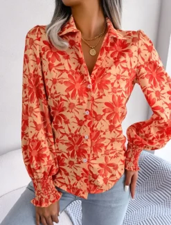 New Women's Shirt Blouse Floral Stylish Casual Long Sleeve Shirt Collar Regular Tops Daily Buttons Print Blue Summer Spring Fall Women Spring Tops