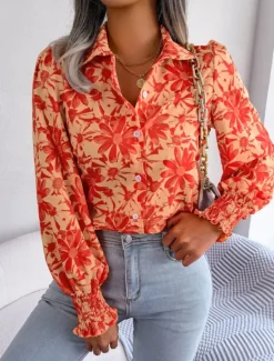 New Women's Shirt Blouse Floral Stylish Casual Long Sleeve Shirt Collar Regular Tops Daily Buttons Print Blue Summer Spring Fall Women Spring Tops
