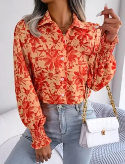 New Women's Shirt Blouse Floral Stylish Casual Long Sleeve Shirt Collar Regular Tops Daily Buttons Print Blue Summer Spring Fall Women Spring Tops