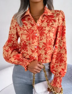 New Women's Shirt Blouse Floral Stylish Casual Long Sleeve Shirt Collar Regular Tops Daily Buttons Print Blue Summer Spring Fall Women Spring Tops