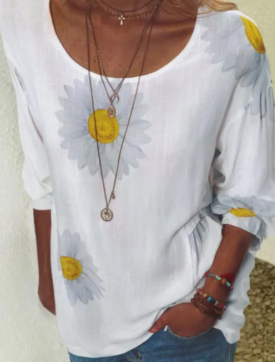 Sale Women's Shirt Blouse Floral Fashion Long Sleeve Round Neck Regular Tops Casual Holiday Buttons Print Black White Yellow Pink Green Spring & Fall Women Spring Tops