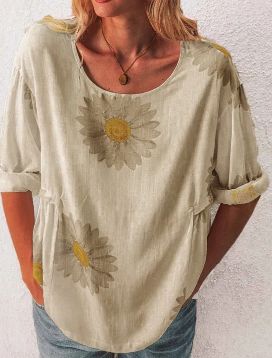Sale Women's Shirt Blouse Floral Fashion Long Sleeve Round Neck Regular Tops Casual Holiday Buttons Print Black White Yellow Pink Green Spring & Fall Women Spring Tops