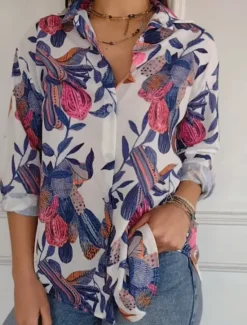 Outlet Women's Shirt Blouse Floral Stylish Casual Long Sleeve Shirt Collar Regular Tops Daily Buttons Print Blue Orange Summer Spring Women Spring Tops