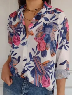 Outlet Women's Shirt Blouse Floral Stylish Casual Long Sleeve Shirt Collar Regular Tops Daily Buttons Print Blue Orange Summer Spring Women Spring Tops