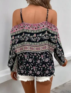 Discount Women's Shirt Blouse Floral Stylish Casual Long Sleeve Strap Regular Tops Daily Print Summer Spring Women Spring Tops