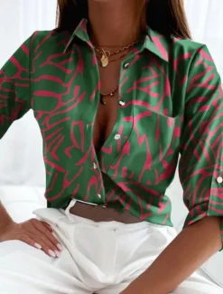 Outlet Women's Shirt Blouse Floral Geometric Stylish Casual Long Sleeve Shirt Collar Regular Tops Daily Buttons Print Black Blue Green Summer Spring Women Spring Tops