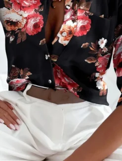Outlet Women's Shirt Blouse Floral Geometric Stylish Casual Long Sleeve Shirt Collar Regular Tops Daily Buttons Print Black Blue Green Summer Spring Women Spring Tops