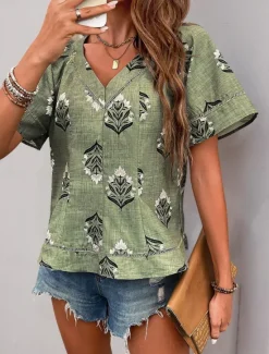 Women's Shirt Blouse Floral Stylish Casual Short Sleeve V Neck Regular Tops Daily Print Summer Women Spring Tops|Boho Tops