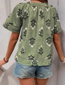 Women's Shirt Blouse Floral Stylish Casual Short Sleeve V Neck Regular Tops Daily Print Summer Women Spring Tops|Boho Tops