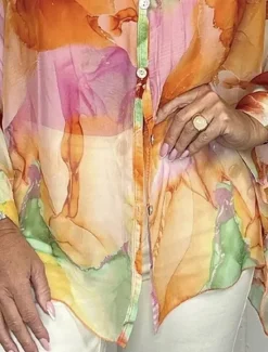 Discount Women's Shirt Blouse Floral Stylish Casual Long Sleeve V Neck Regular Tops Daily Buttons Print Pink Blue Orange Green Summer Spring Fall Women Spring Tops