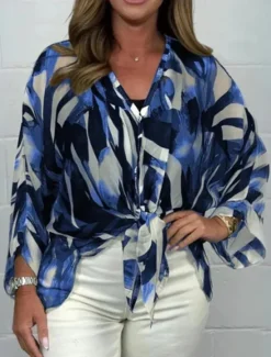 Discount Women's Shirt Blouse Floral Stylish Casual Long Sleeve V Neck Regular Tops Daily Buttons Print Black Red Blue Khaki Spring Fall Women Blouses & Shirts